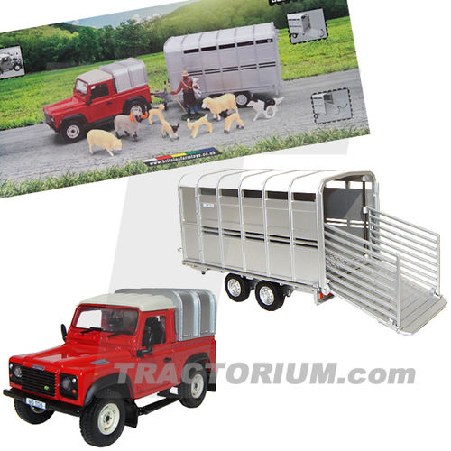Britains 43138  Sheep Farmer Set with Landrover Defender, Ifor Williams Animal Trailer a. Sheep 1/32