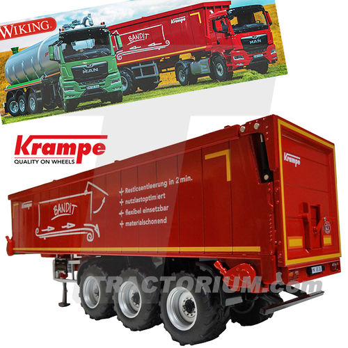 Wiking 7657 Krampe Bandit Rollenbandwagen-Auflieger SB II 30/1070 Agrar Version Rot 1/32